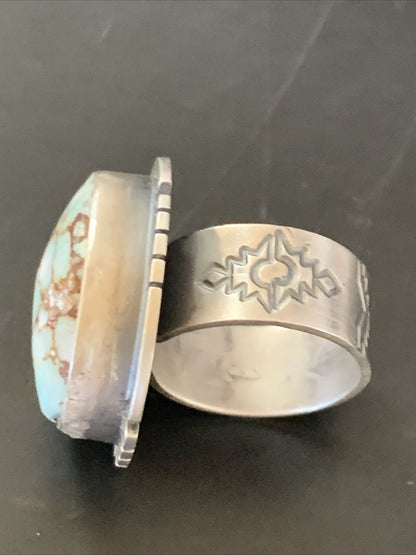 Blue Golden Hill Turquoise Navajo Sterling Silver Ring Size 6 14847