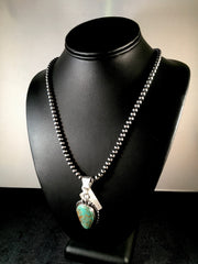 Green Turquoise #8 Pendant Navajo Pearls Necklace | Sterling Silver | Authentic Native American Handmade | 08678