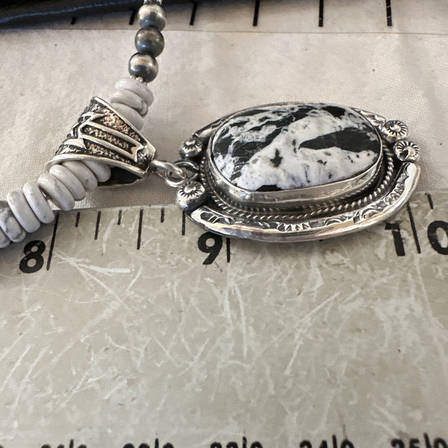 White Buffalo Turquoise Pendant Navajo Pearls Sterling Silver Necklace 20” 19499
