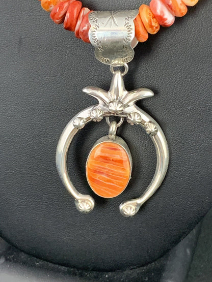 Spiny Oyster Naja Pendant Navajo Sterling Silver Necklace 00238