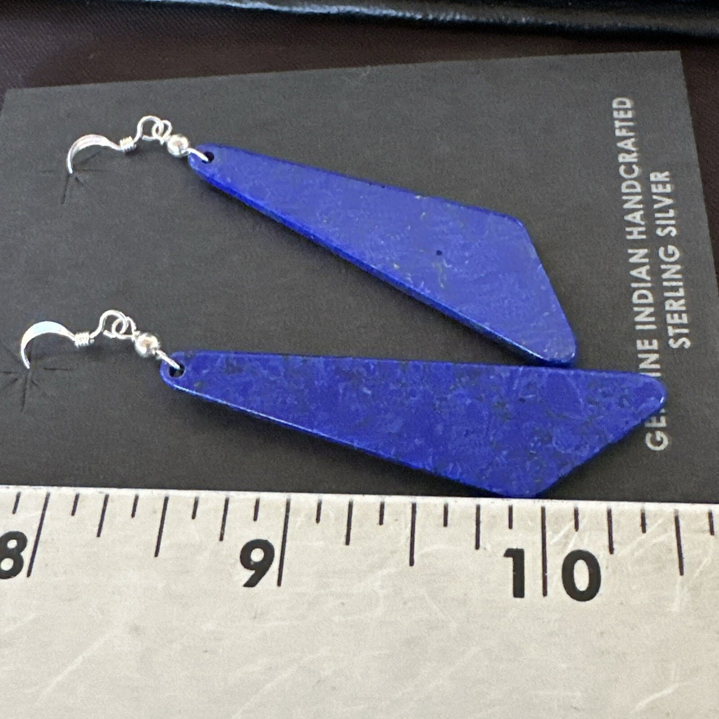 Navajo Slab Blue Lapis Sterling Silver Earrings 2" 17878