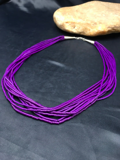 Navajo Stabilized Purple Stone 10S Sterling Silver Tube Heishi Necklace 19” 4195