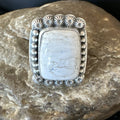 White Buffalo Turquoise Navajo Ring Size 8 | Sterling Silver | Authentic Native American Handmade | 18776