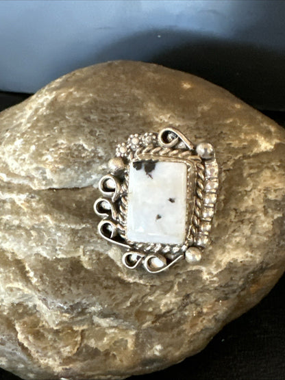 Black White Buffalo Turquoise Navajo Sterling Silver Ring Size 7 19807