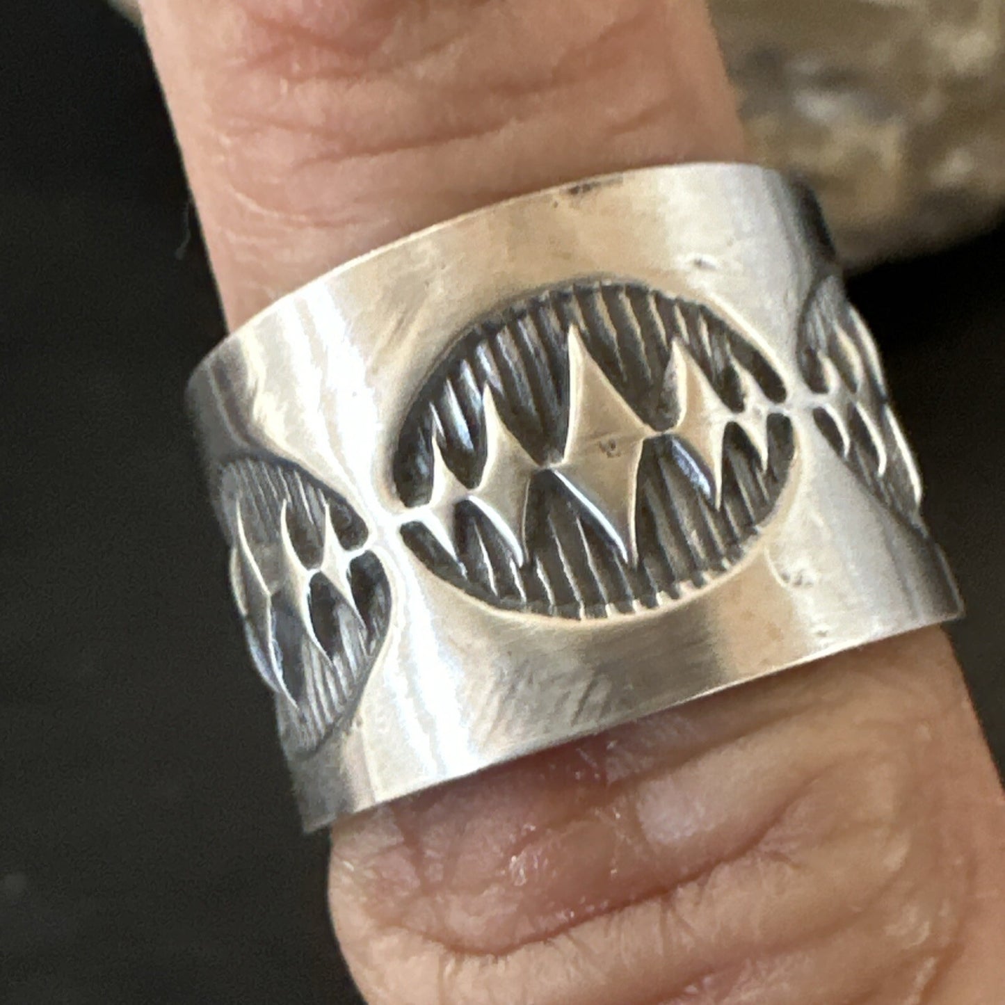 Mens Women Wedding Wide Band Navajo Stamped Sterling Silver Ring Size 7 17999