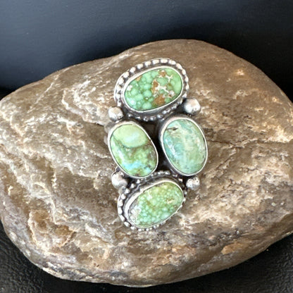 Navajo Sterling Silver Cluster Green Sonoran Gold Turquoise Ring Sz 11 18618