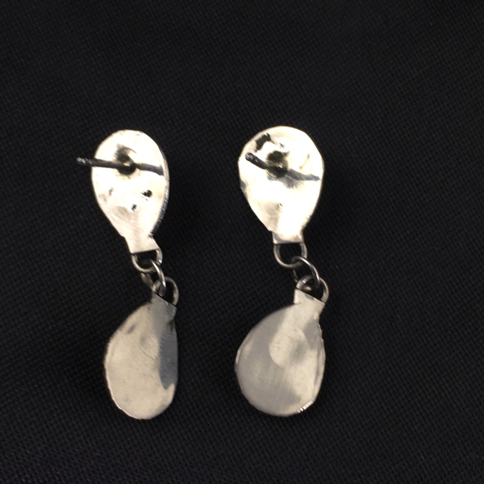 White Opal Navajo Sterling Silver Post Dangle Bear Paw Earrings 1.30" 08694