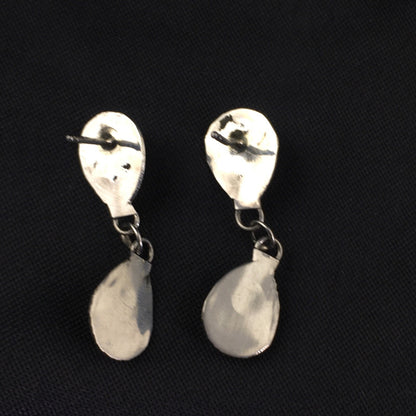 White Opal Navajo Sterling Silver Post Dangle Bear Paw Earrings 1.30" 08694