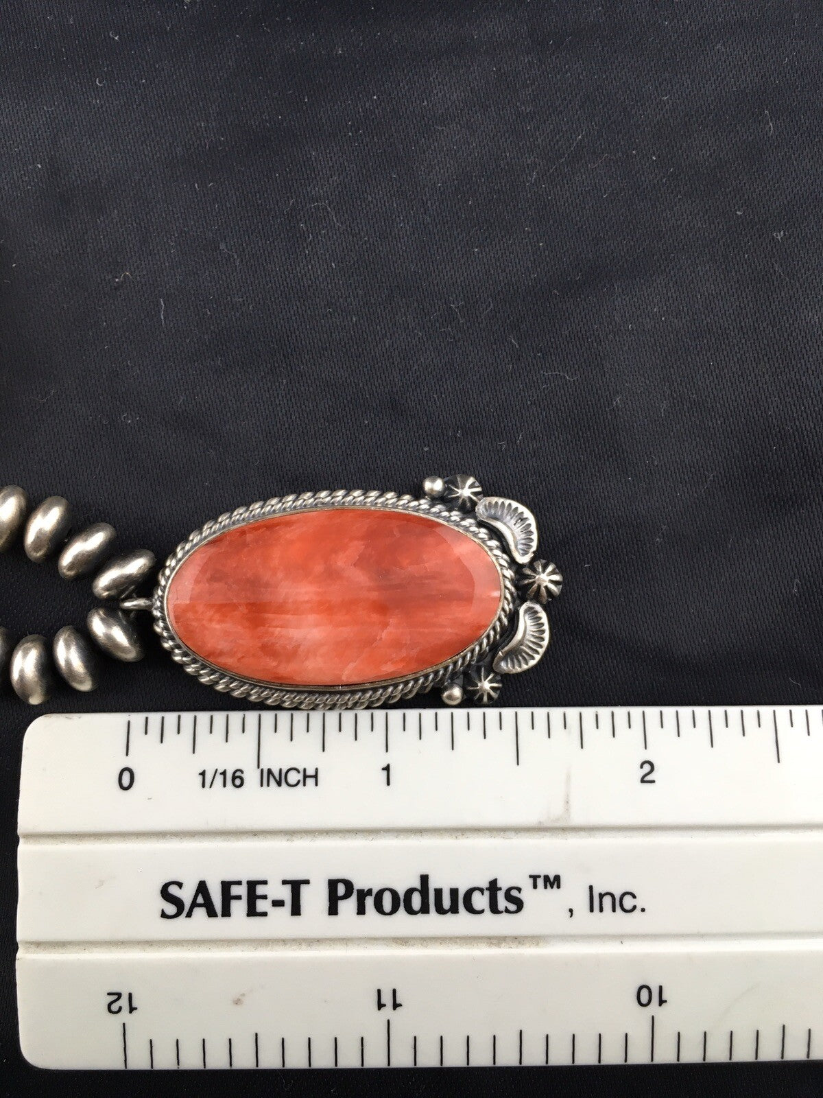 Red Spiny Oyster Pendant Navajo Sterling Silver Squash Necklace 16" 04536