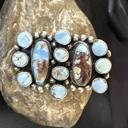 Womens Golden Hills Turquoise Navajo Sterling Silver Cluster Ring Sz 8 17774