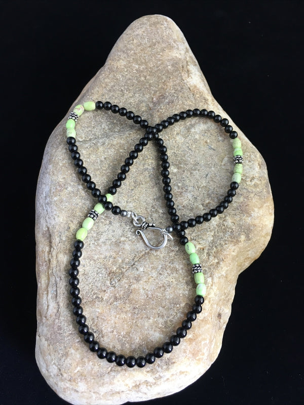 Men's Black Onyx Navajo Necklace 18" | Sterling Silver | Authentic Native American Handmade | 10014