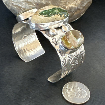Navajo Green Royston TURQUOISE Stamped Sterling Silver Cuff Bracelet 18975