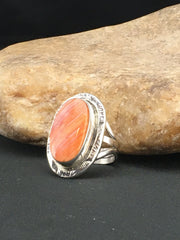 Orange Spiny Oyster Southwestern Ring Size 7.75 | Sterling Silver | Authentic Native American Handmade | 04888