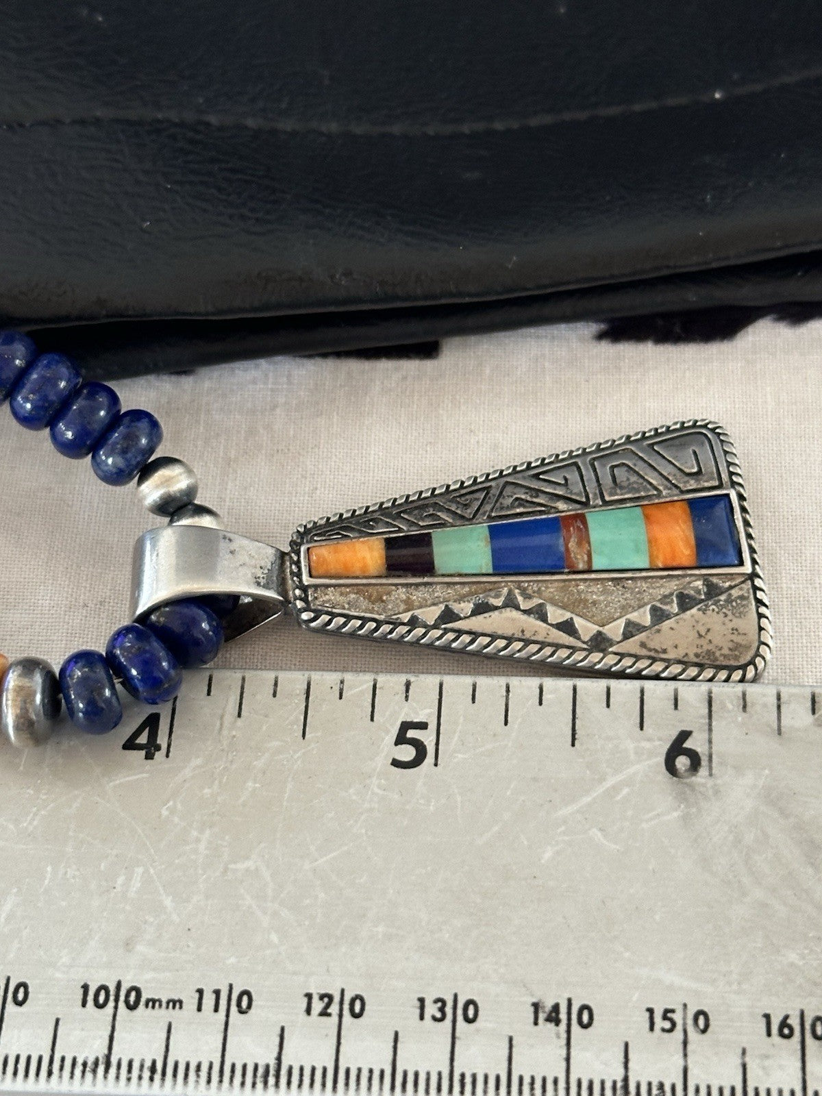 Multicolor Inlay Lapis Pendant Navajo Sterling Silver Necklace 22” 19467