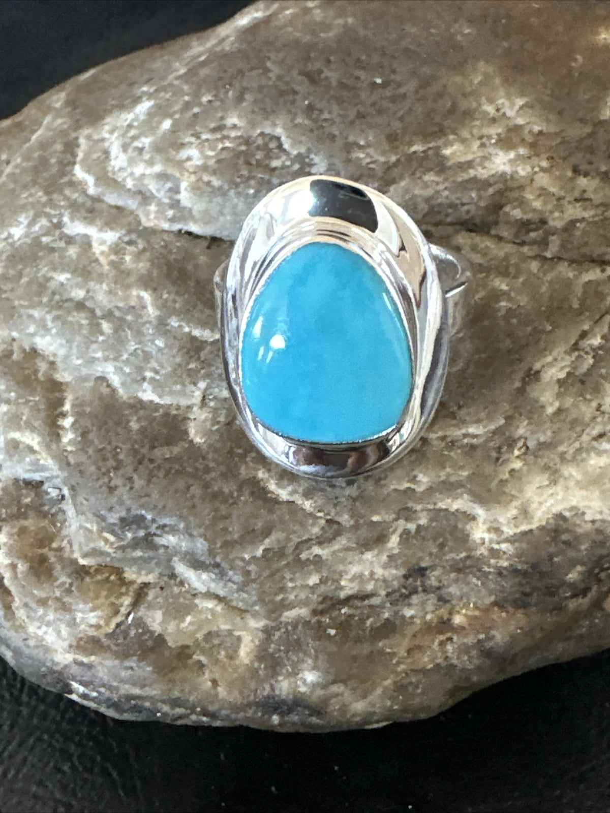 WoMens Sterling Silver Blue Kingman Turquoise Ring Size 7.5 17684