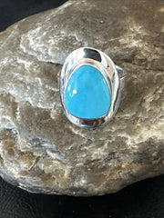 Women's Blue Kingman Turquoise Ring Size 7.5 | Sterling Silver | Authentic Native American Handmade | 17684
