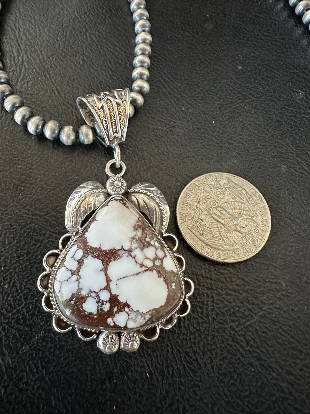 Navajo Pearls Sterling Silver Wild Crazy Horse Turquoise Necklace Pendant 19391