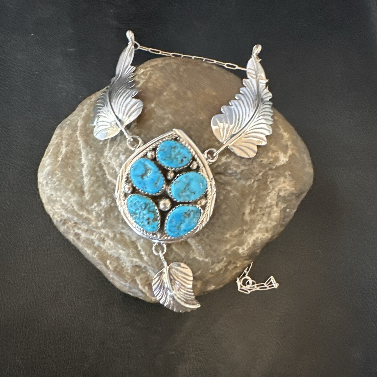 Blue Kingman Turquoise Navajo Sterling Silver Cluster Pendant 18575