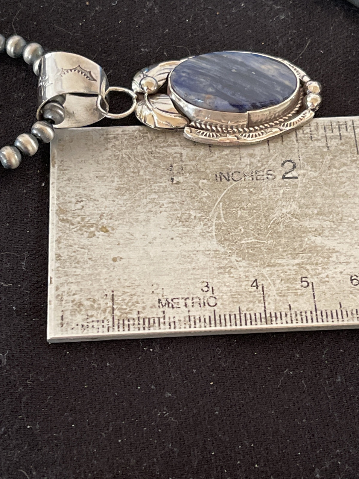Mens Lapis Lazuli Pendant Sterling Silver Beads Necklace 1210
