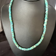 Blue Turquoise 20"Heishi Bead Necklace | Sterling Silver | Authentic Native American Handmade | 15165