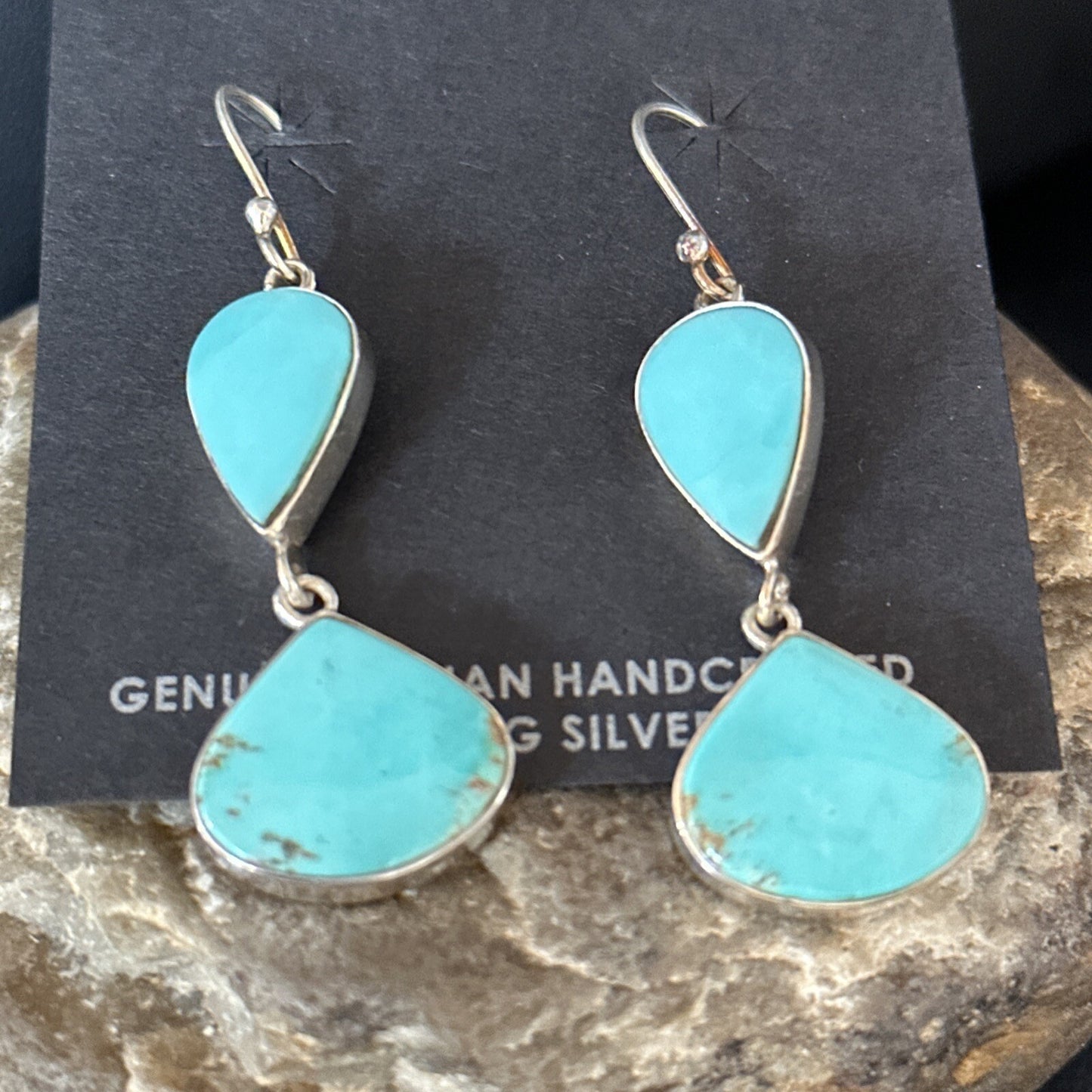 Kingman Turquoise Navajo Sterling Silver Dangle Earrings 14581