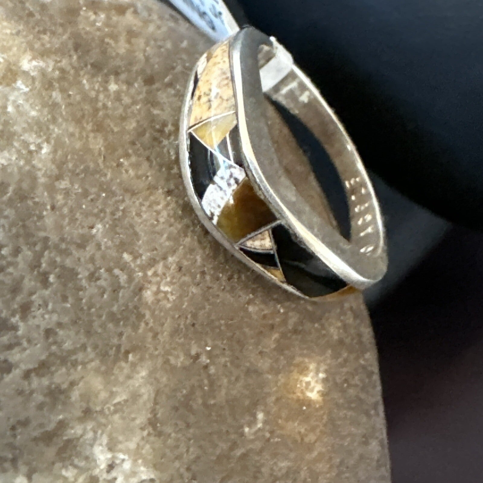 Navajo Black Onyx Tiger's Eye Inlay Sterling Ring Size 7 18699