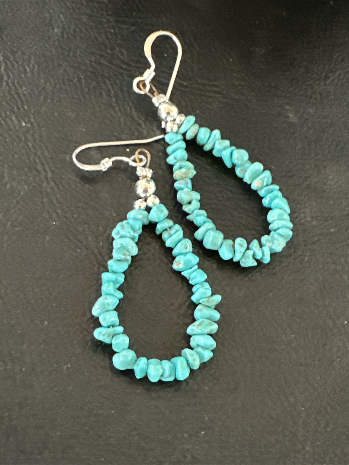 Blue Turquoise Nugget Sterling Silver Beads Navajo Earrings 1" 17900