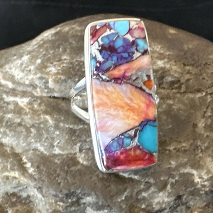 Blue Turquoise Spiny Oyster Southwestern Sterling Silver Ring Size 7 18489