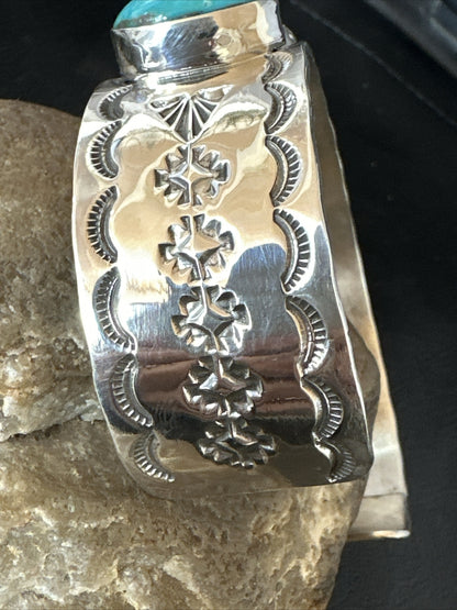 XL Blue Kingman Turquoise 5 Stone Navajo Sterling Silver Cuff Bracelet 18021