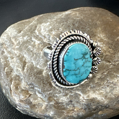 Yazzie Handmade Navajo Sterling Silver  Blue Kingman Turquoise Ring Size 8 19628