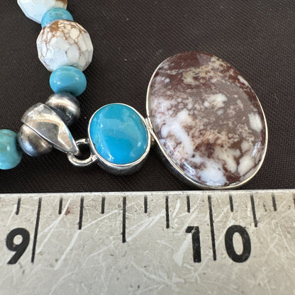 Mens Women Navajo Sterling Silver Wild Horse Turquoise Necklace Pendant 20”18323