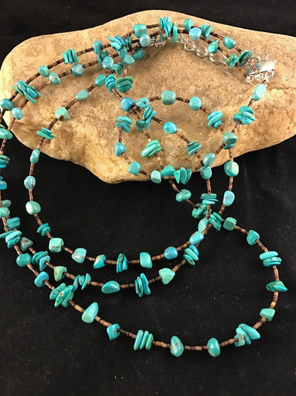 Native American Sterling Silver Nugget Turquoise Shell Necklace 3S 10088