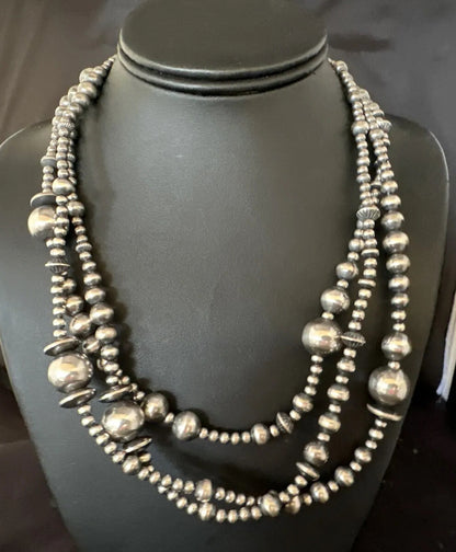 Mixed Bead Bib Sterling Silver Navajo Pearls Necklace 20” 3S 94420