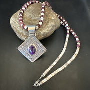 H Joe Purple Spiny Oyster Pendant Shell Necklace 26" | Sterling Silver | Authentic Native American Handmade | 19544