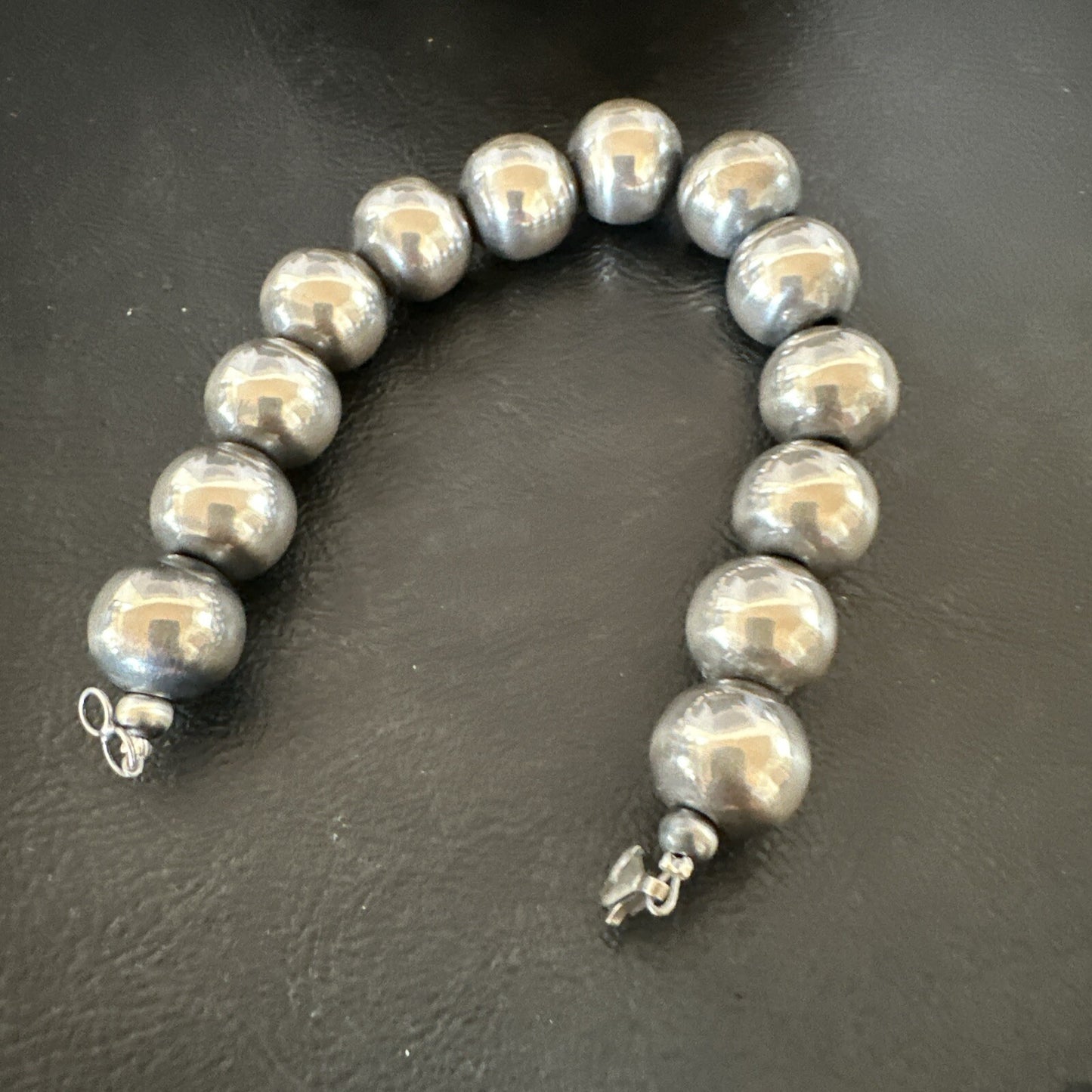 14mm Round Beads 7” Sterling Silver Beads Bracelet 91407