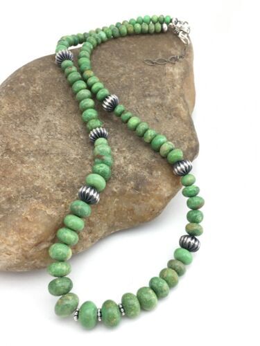 Authentic Navajo Green Kingman Turquoise Sterling Silver Necklace 20” 1290
