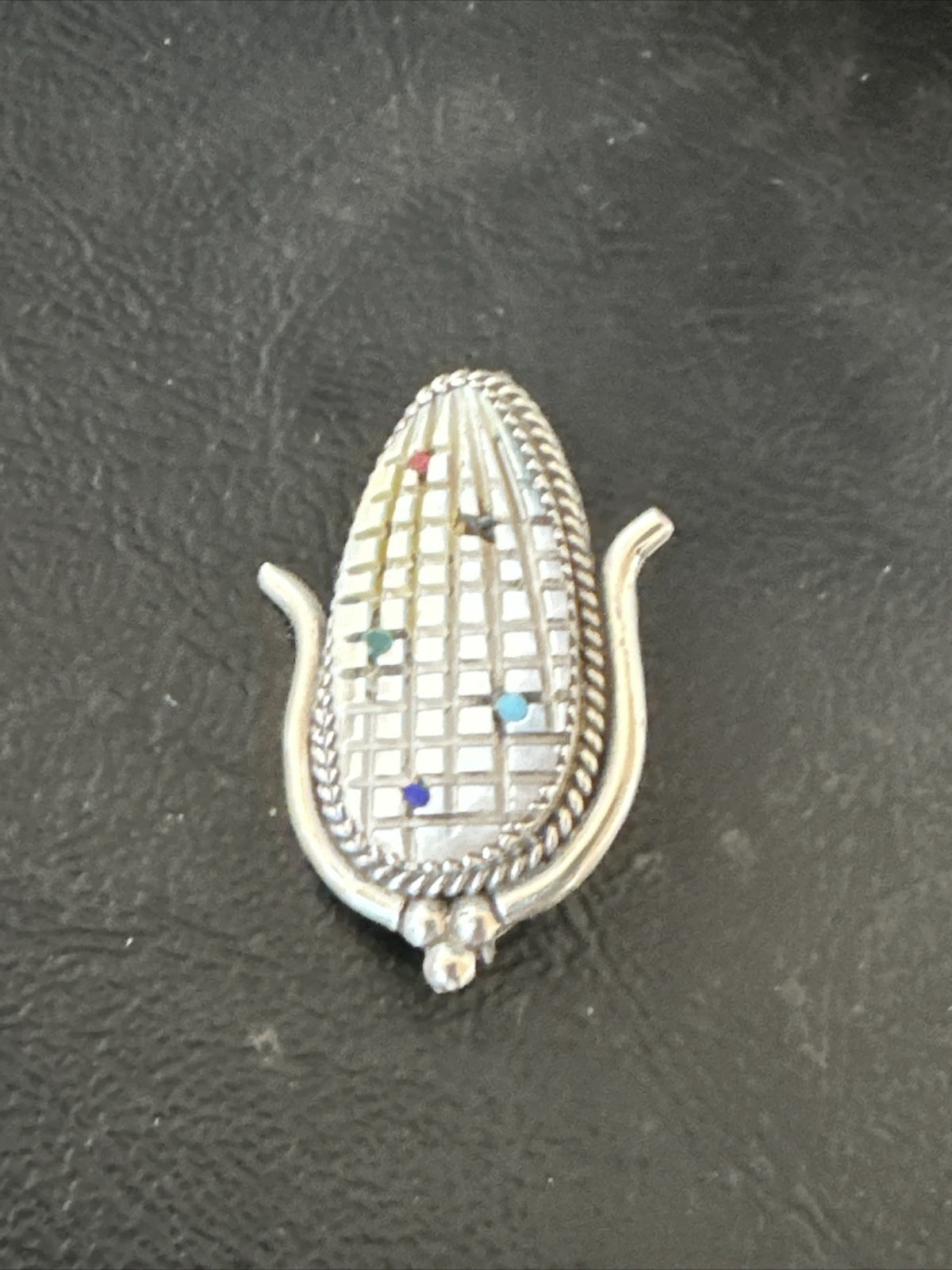 CORN INLAY Turquoise White MOP Spiny Zuni Sterling Silver Pin Pendant 17849