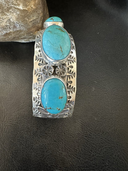 Mens Blue Kingman Turquoise Navajo Sterling Silver Cuff Bracelet 7.5" 19430