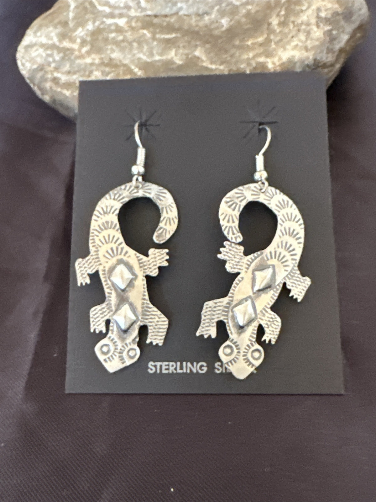 Popular Gecko Navajo Stamped Sterling Silver Stamped Handmade Earrings 17952