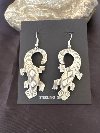 Popular Gecko Navajo Stamped Sterling Silver Stamped Handmade Earrings 17952
