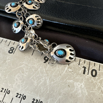 Blue Turquoise Navajo Sterling Silver Bear Paw ShadowBox Necklace 17" 19745