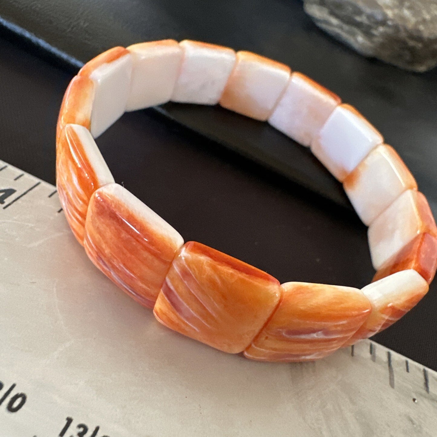 Mens Womens Orange Spiny Oyster Sterling Silver Stretch Bracelet 7" 18860