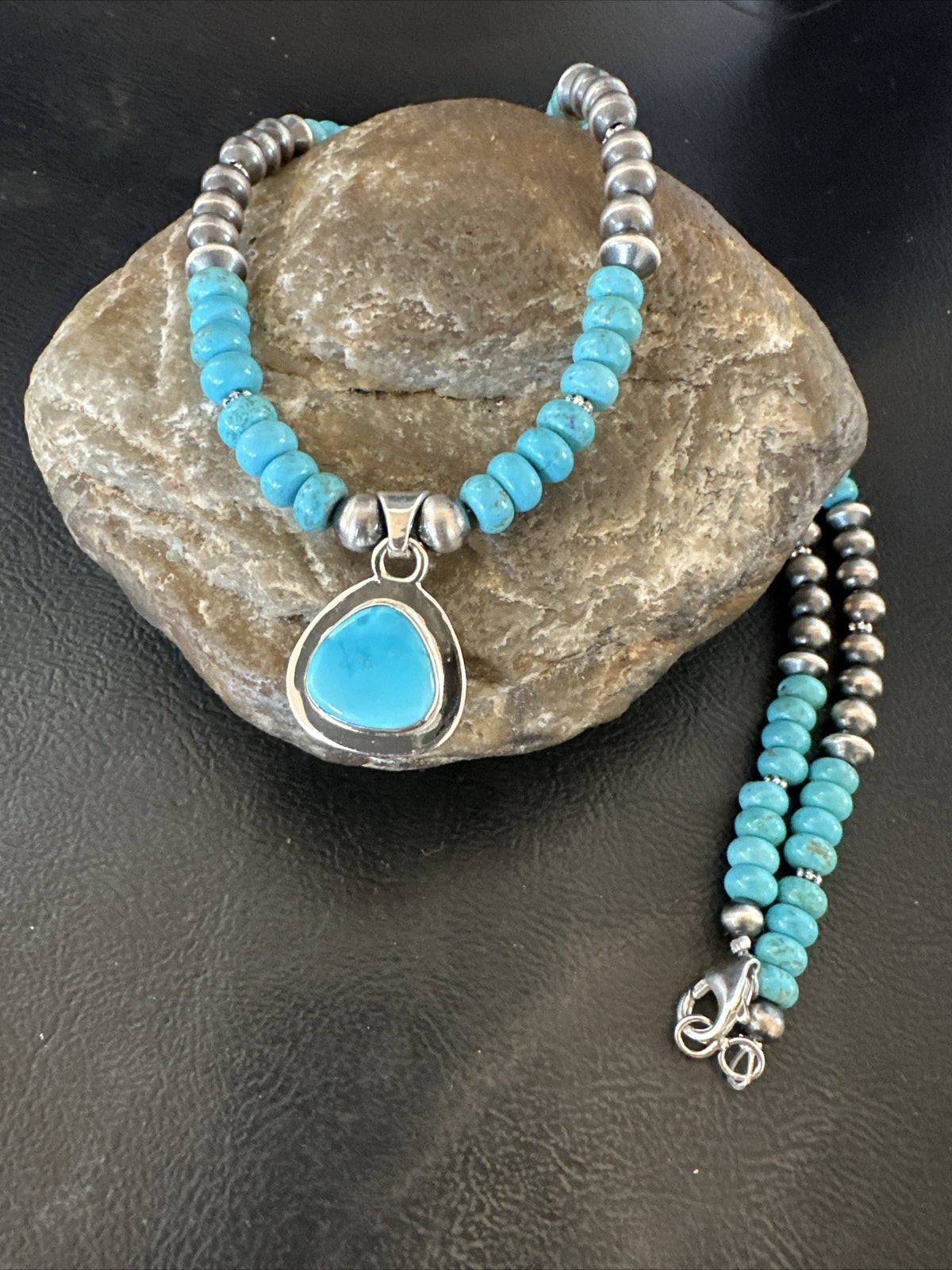 WoMens Blue Kingman Turquoise Pendant Navajo Sterling Silver Necklace 21" 17959