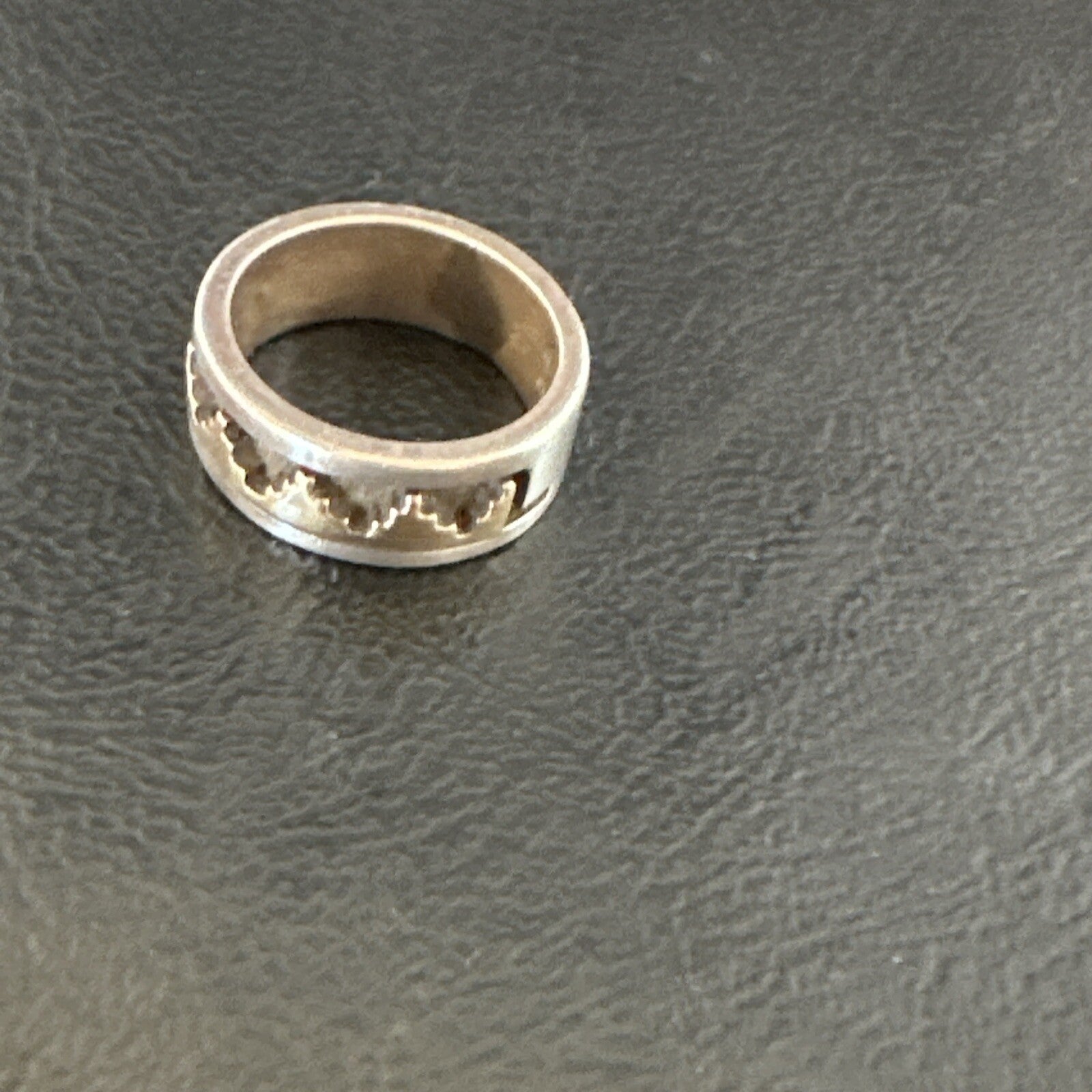 Mens Wedding Band Navajo Stamped 14K Gold Sterling Silver Ring Sz 4 17969