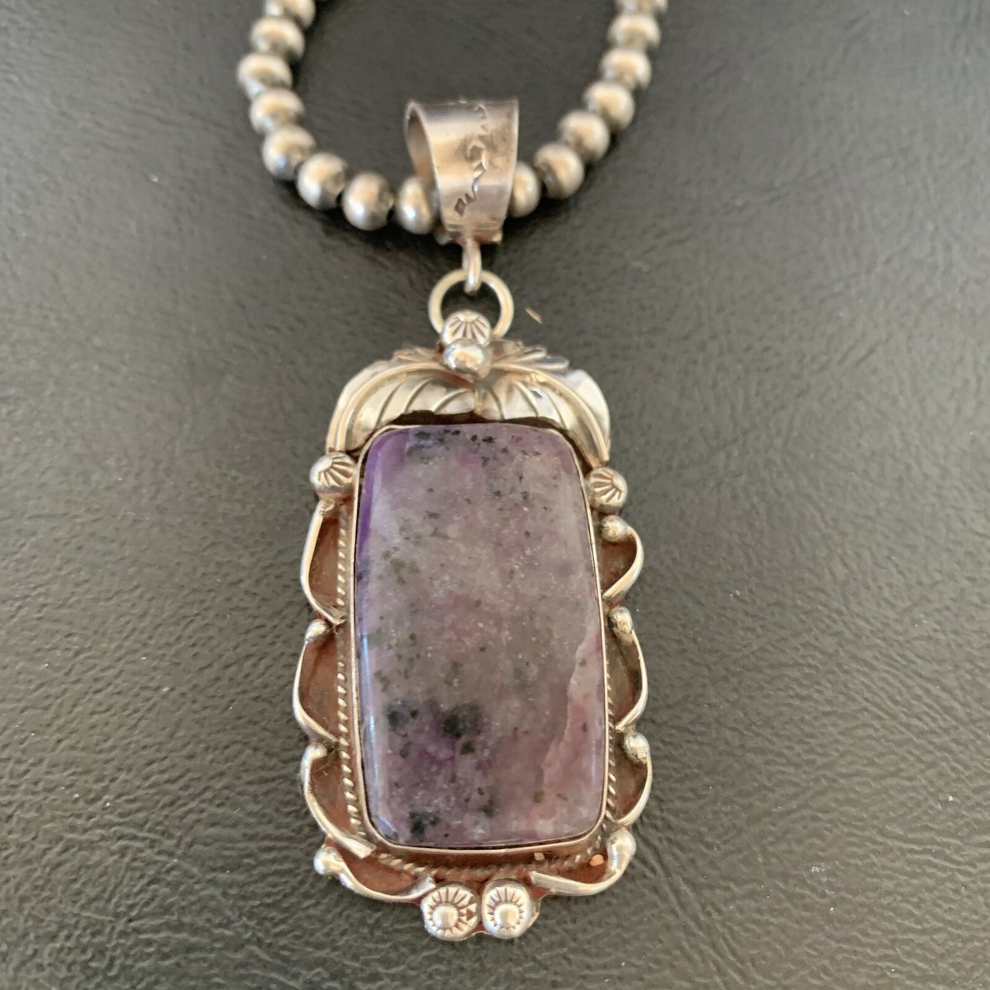 Purple Stone Pendant Navajo Pearls Sterling Silver Necklace 19459