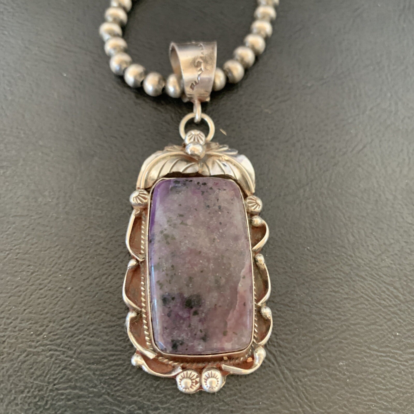 Purple Stone Pendant Navajo Pearls Sterling Silver Necklace 19459