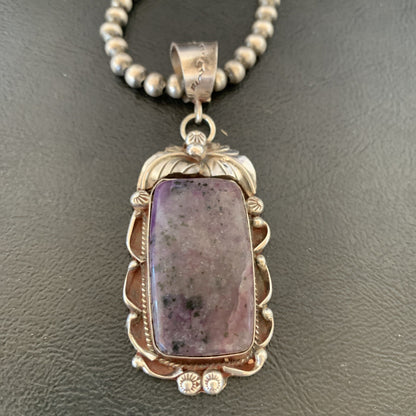 Purple Stone Pendant Navajo Pearls Sterling Silver Necklace 19459