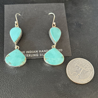 Kingman Turquoise Navajo Sterling Silver Dangle Earrings 14581