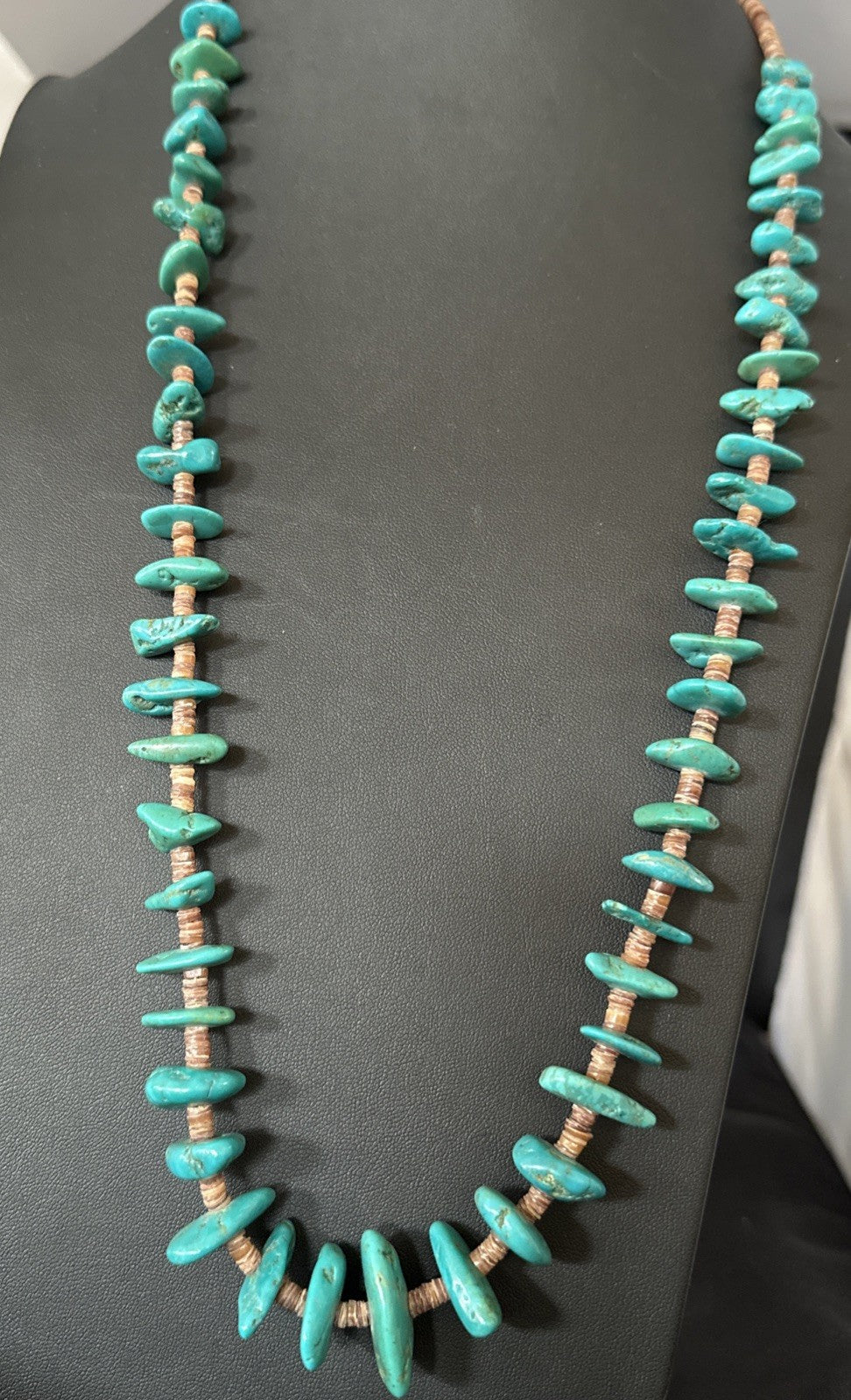 Santo Domingo Kingman Turquoise Heishi Sterling Silver Bead 32” Necklace 19554