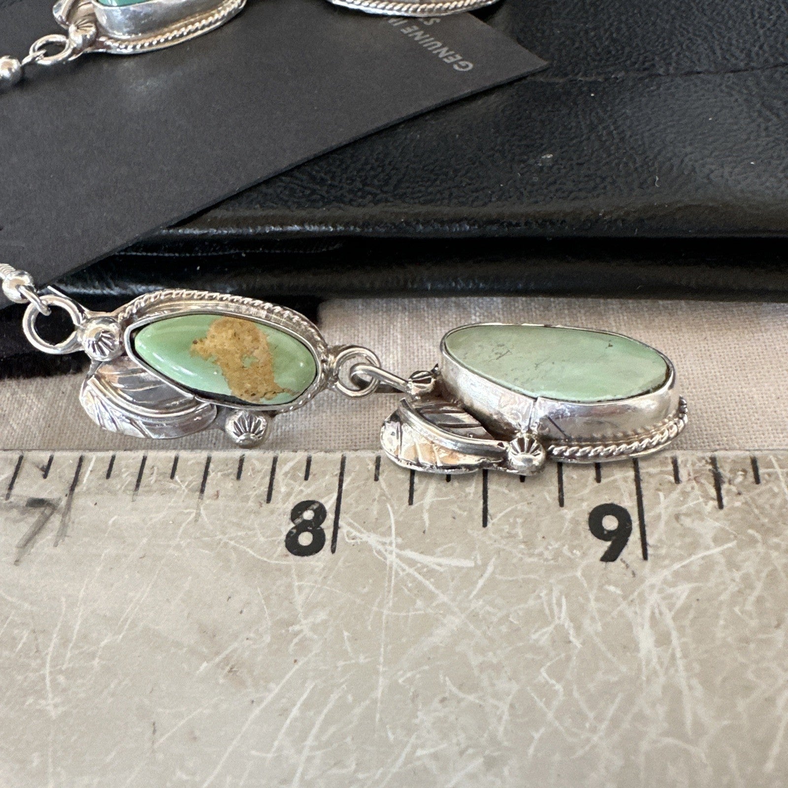 Green Royston Turquoise Navajo Sterling Silver Dangle Earrings 19603